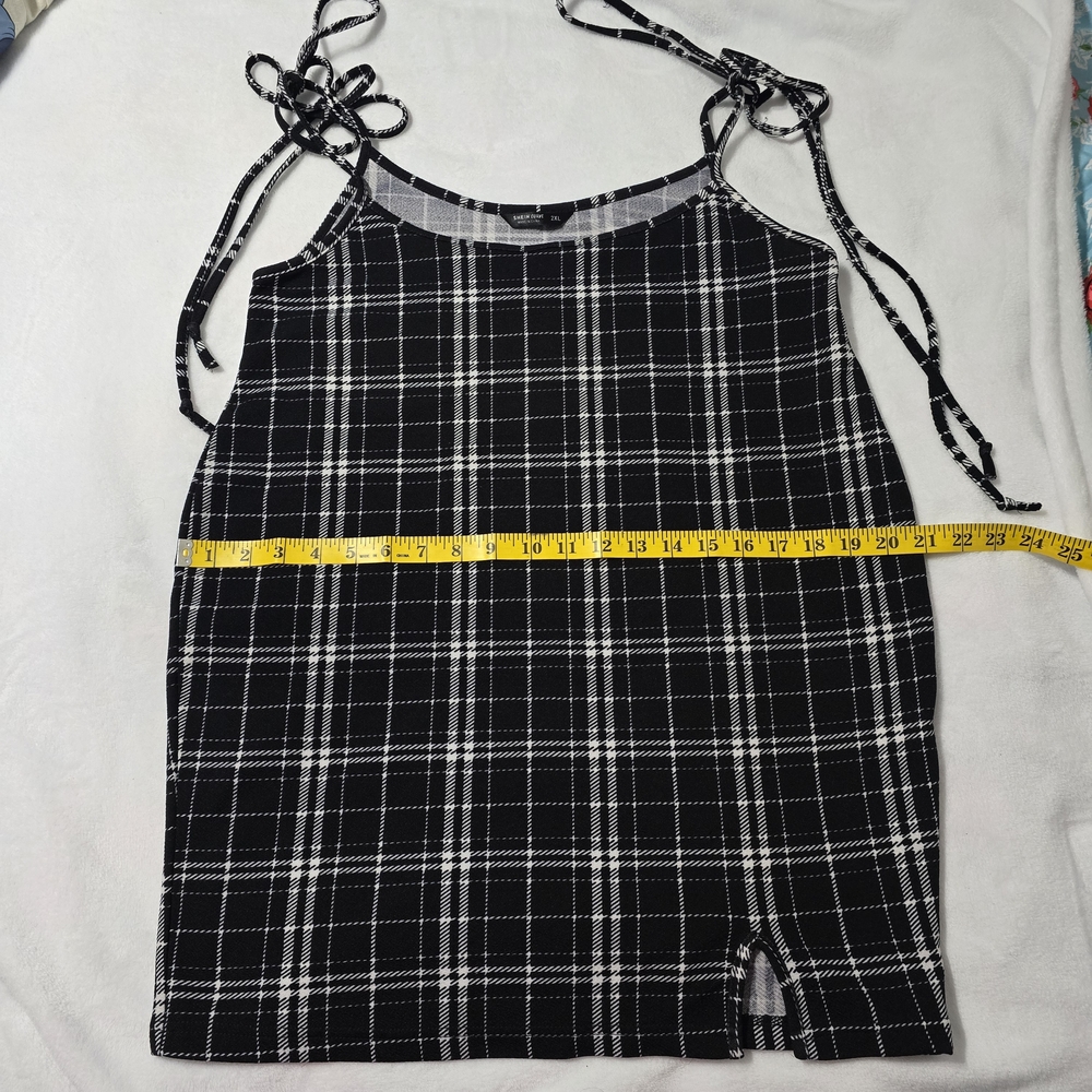 Black and White Plaid Dress with Tie Straps SHEIN CURVE 2XL